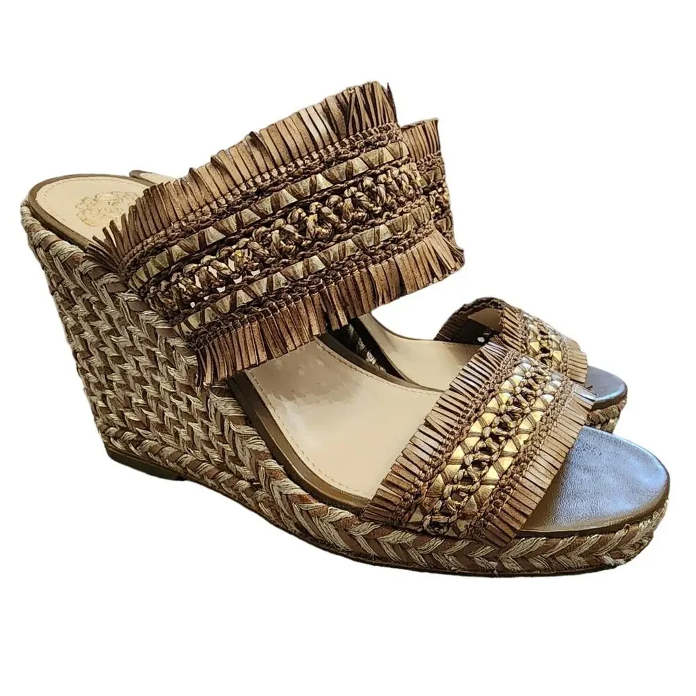 Vince Camuto Brown Espadrille Wedge Sandals, Size 7.5M